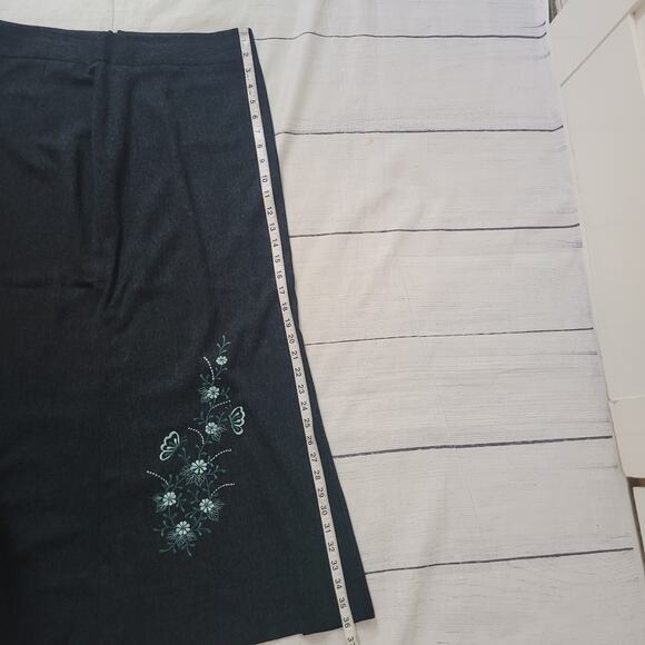 Navy Teal Embroidered Maxi Skirt with Slit Boho Festival Size 36 - Picture 3 of 7